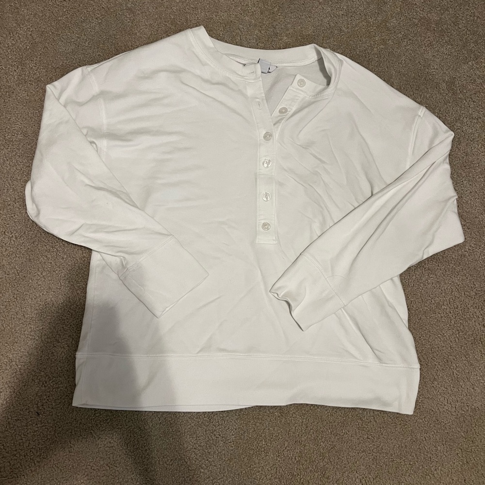 Athleta White Buttoned Henley Top